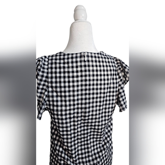 Madewell checkered black white and gray cap sleeve V-neck bell sleeves size 10 - Picture 6 of 12